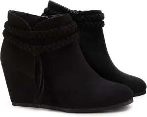 Womens Wedge Ankle Boots Braided Fringe Strap Western Heeled Fall Booties Dress Shoes