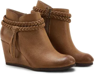 Womens Wedge Ankle Boots Braided Fringe Strap Western Heeled Fall Booties Dress Shoes