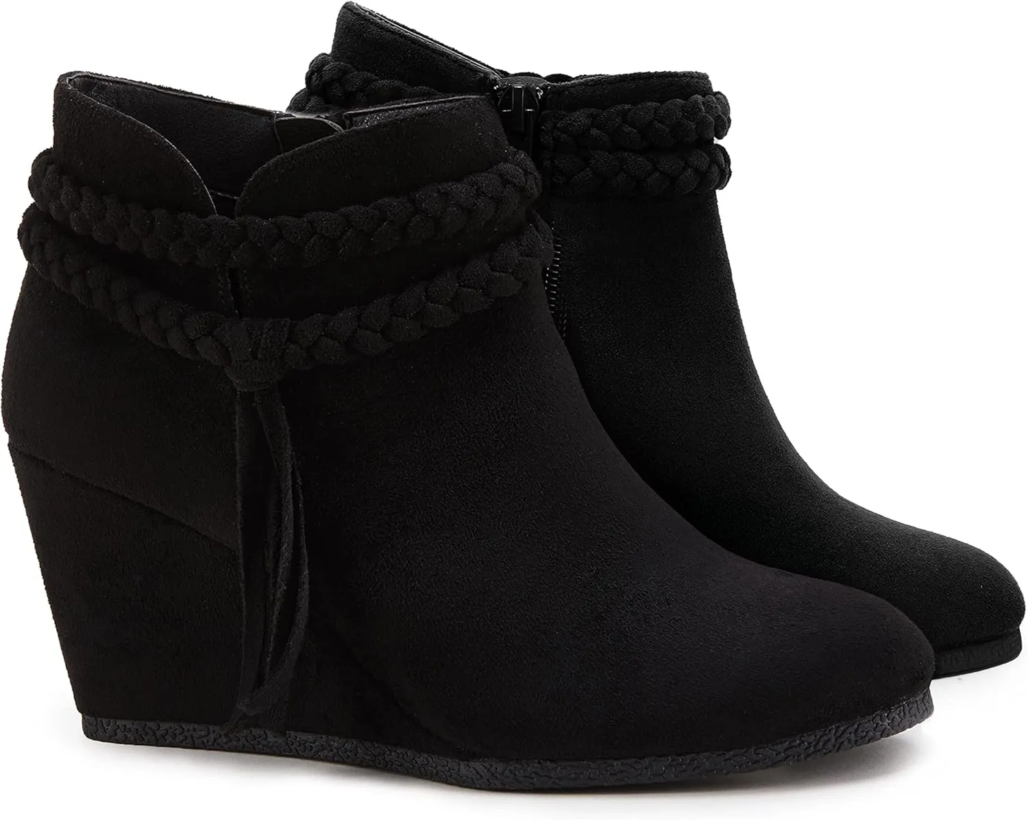 Womens Wedge Ankle Boots Braided Fringe Strap Western Heeled Fall Booties Dress Shoes