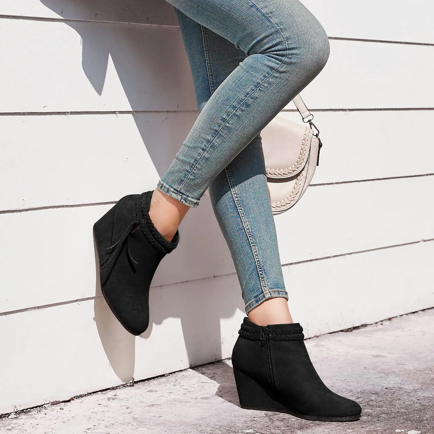 Womens Wedge Ankle Boots Braided Fringe Strap Western Heeled Fall Booties Dress Shoes