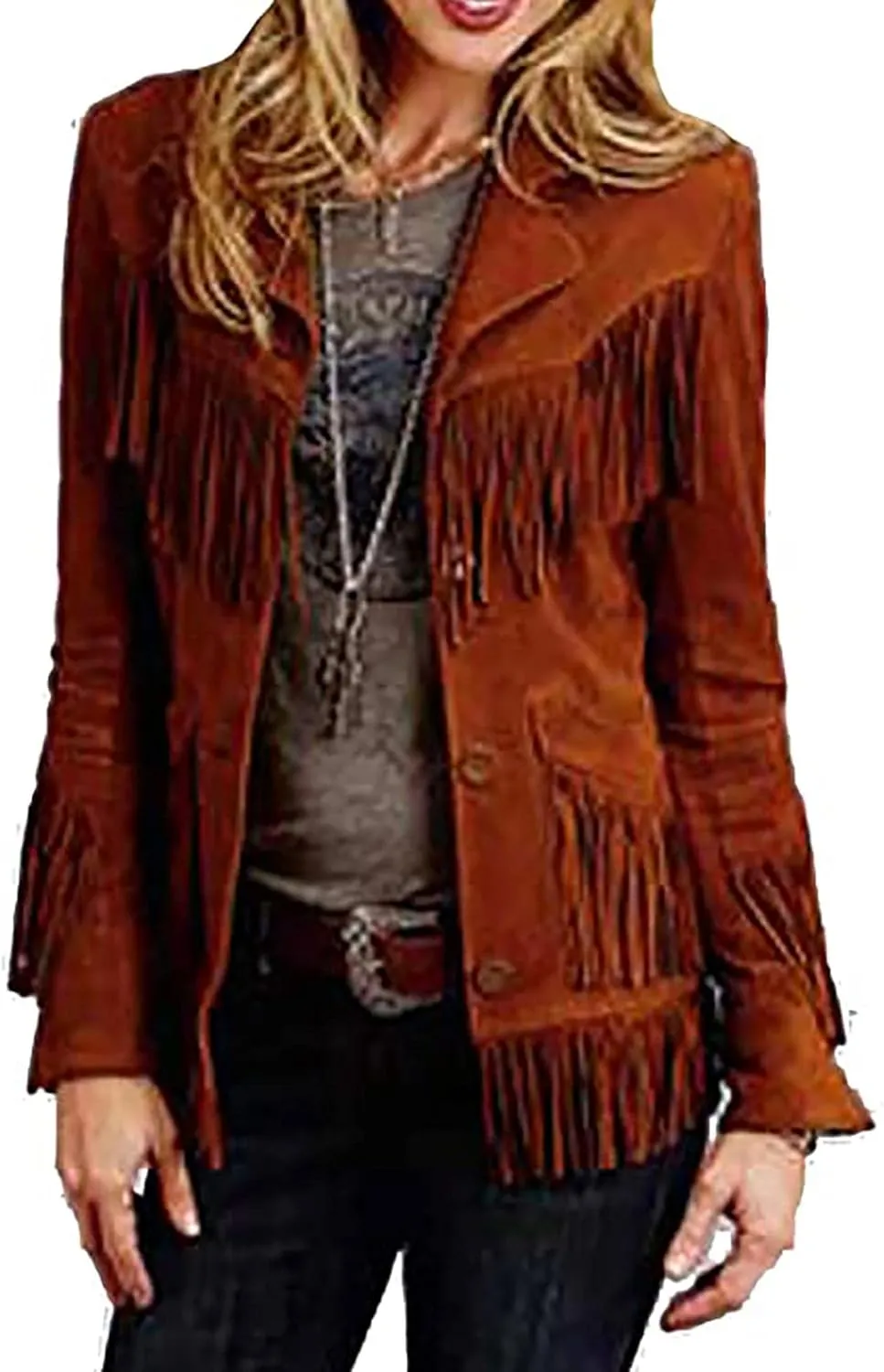 Womens Western Fringed Leather Jacket Classic Fringe Suede Leather Jacket