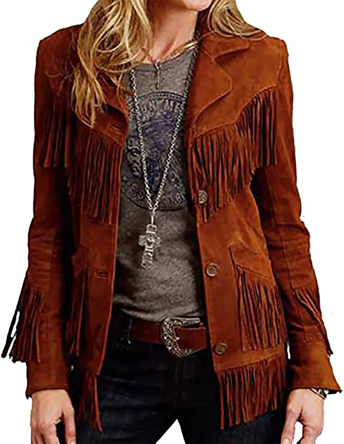 Womens Western Fringed Leather Jacket Classic Fringe Suede Leather Jacket