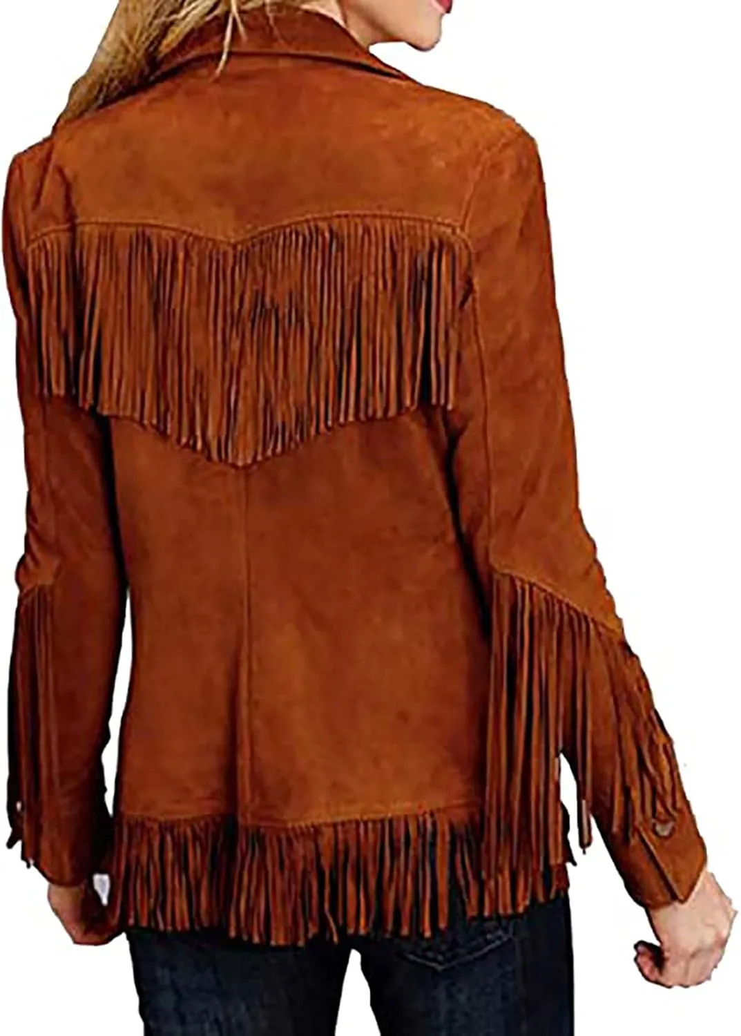 Womens Western Fringed Leather Jacket Classic Fringe Suede Leather Jacket