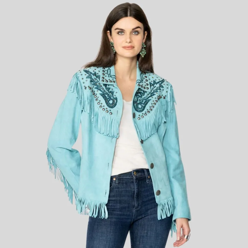 Women's Western Suede Leather Jacket With Fringe Details