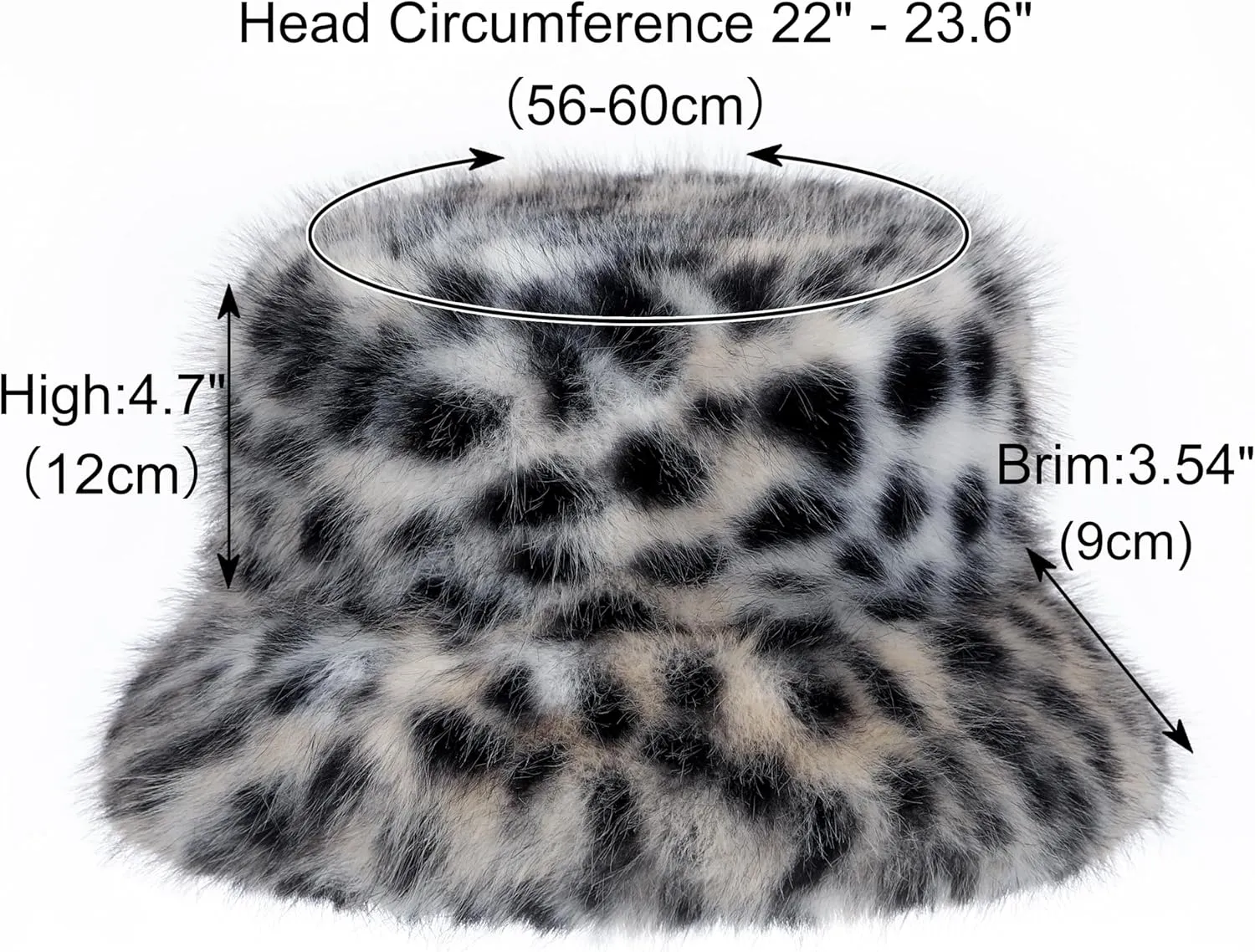 Women's Winter Faux Fur Bucket Hat Fluffy Warm Ladie's Plush Leopard Printed Fisherman Cap