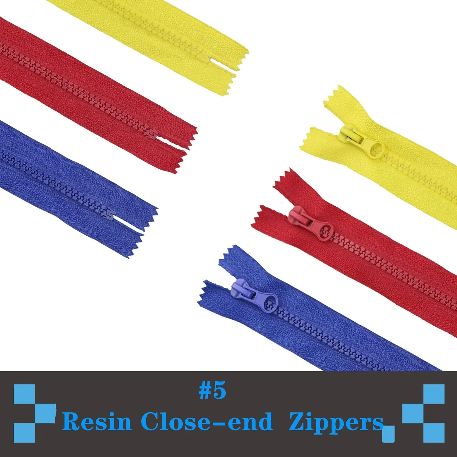 Wonesifee 22PCS Colorful Resin Zippers - 22 Colors, #5 Plastic Non-Separating Close-End With Pulls for Pockets, Handbags, Backpack, Sofa Cover, DIY Sewing (40cm/16inch)