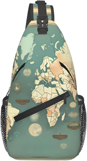 World Map Retro Print Trendy Casual Crossbody Bag Convertible Shoulder Strap Women Men Travel Hiking Daypack