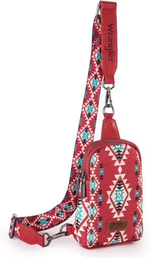 Wrangler Aztec Crossbody Sling Bags for Women Southwestern Print Purse with Detachable Strap