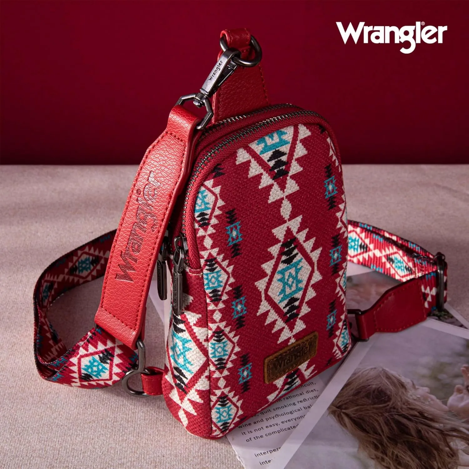 Wrangler Aztec Crossbody Sling Bags for Women Southwestern Print Purse with Detachable Strap