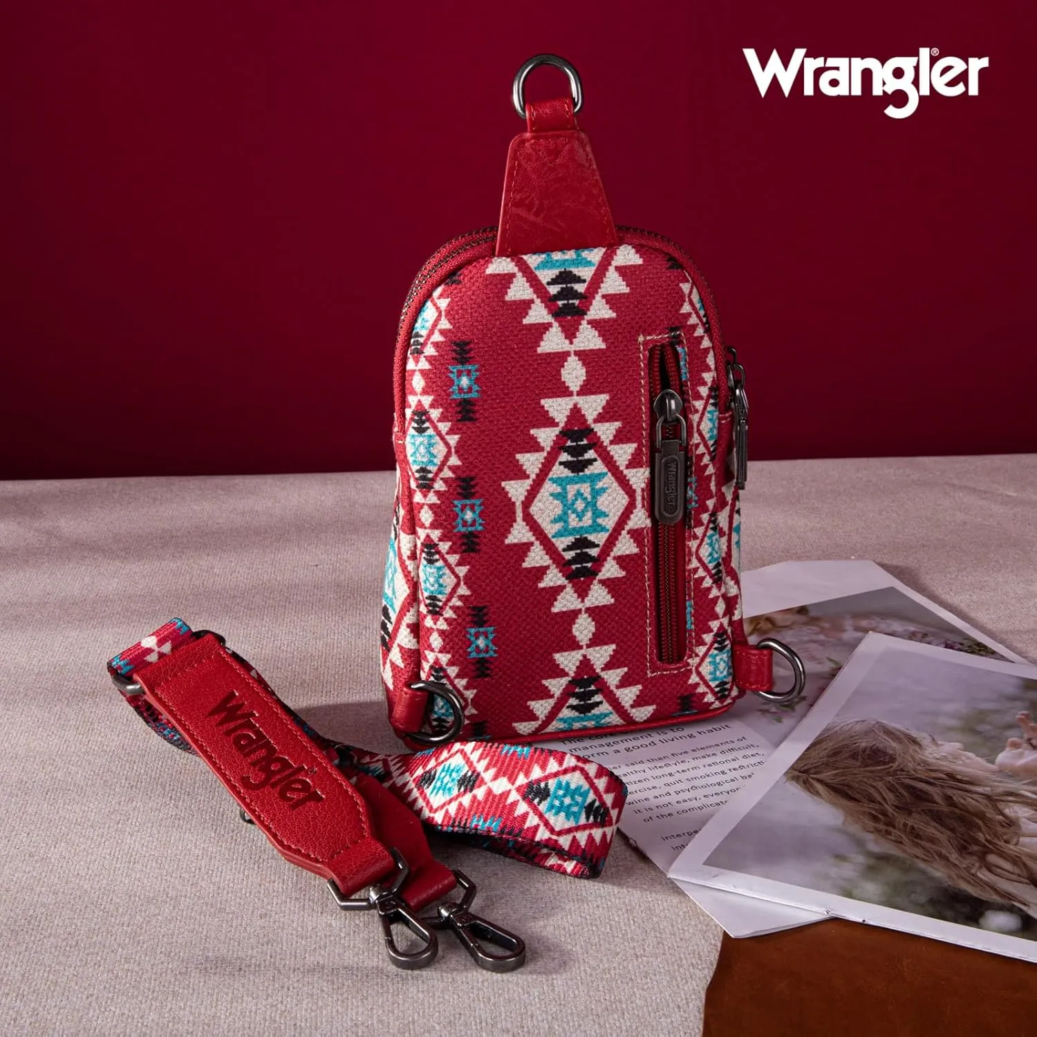 Wrangler Aztec Crossbody Sling Bags for Women Southwestern Print Purse with Detachable Strap
