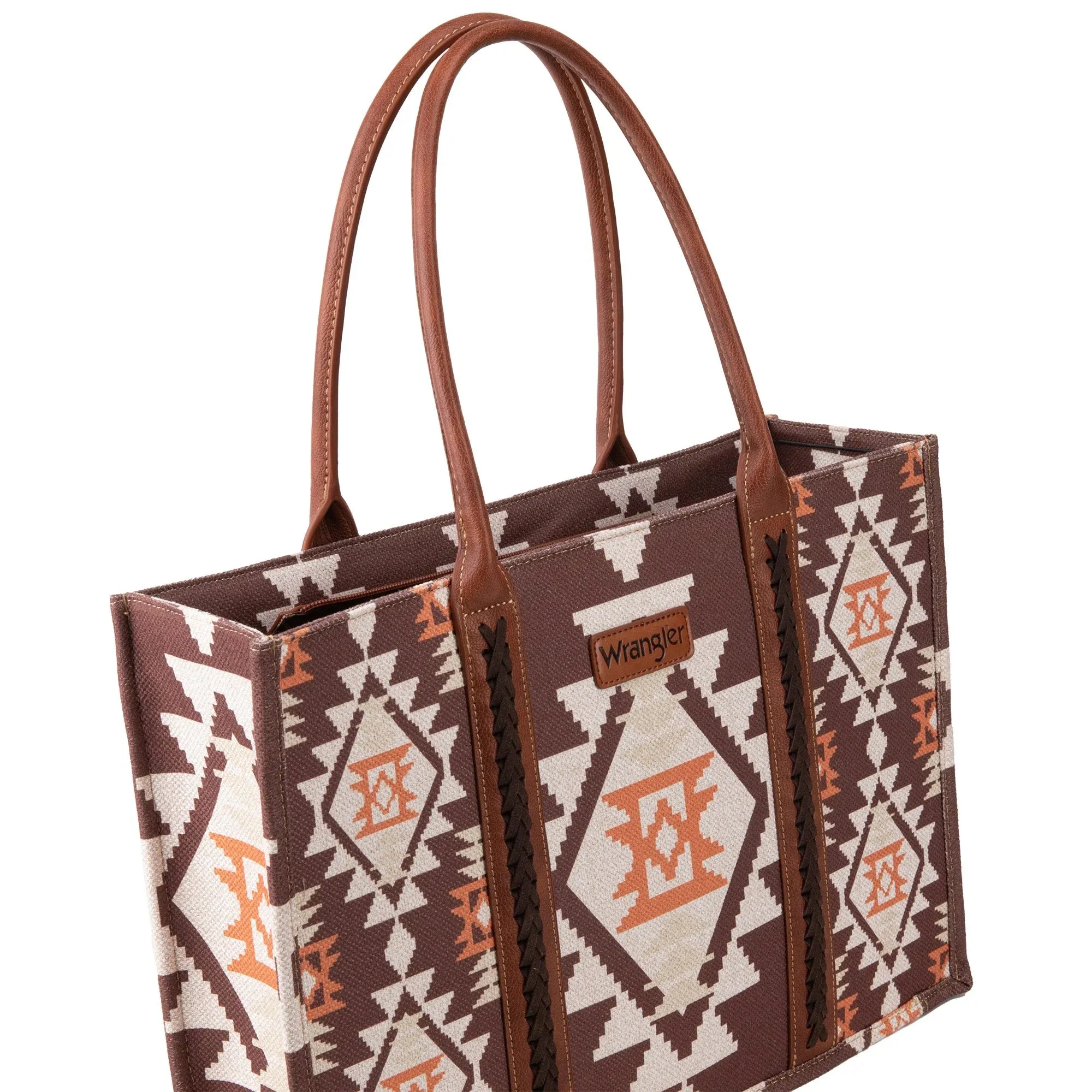 Wrangler Southwestern Pattern Dual Sided Print Canvas Wide Tote - Coffee (New)