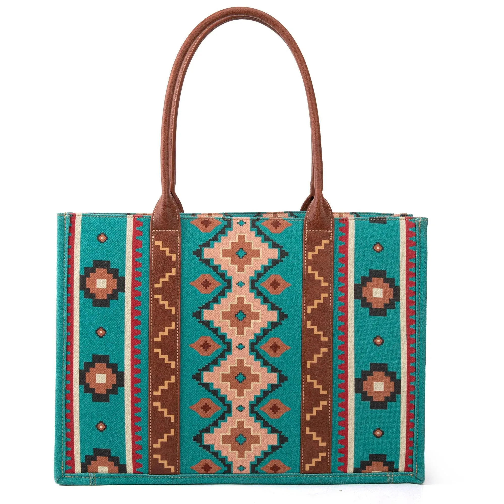 Wrangler Southwestern Pattern Dual Sided Print Canvas Wide Tote - Turquoise - by Montana West