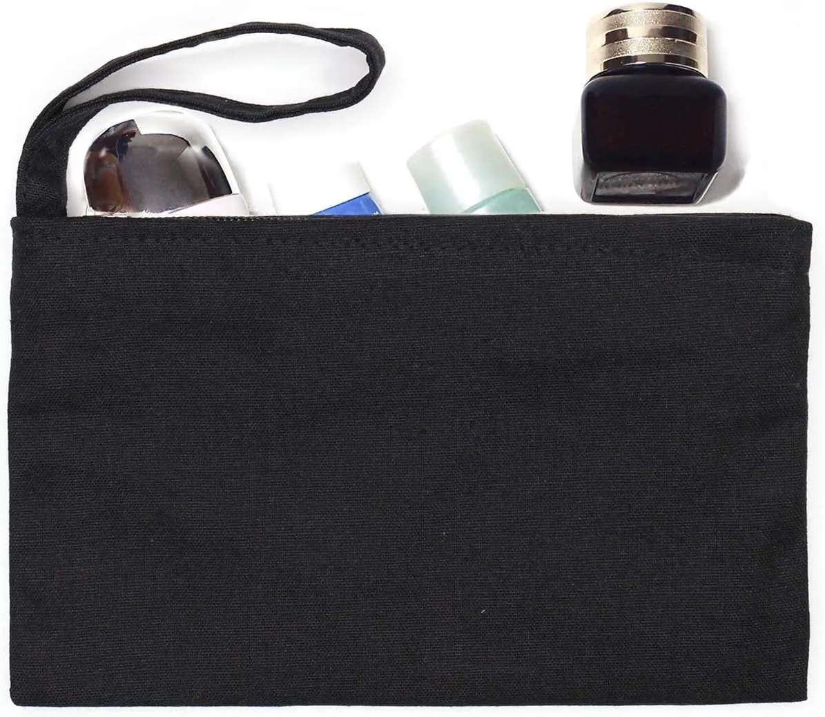 Wristlet Cotton Canvas Zipper Cosmetic Bag Makeup Bags Tool Organizer with Cotton Lining, 5.11"x7.48", Black, Pack of 4