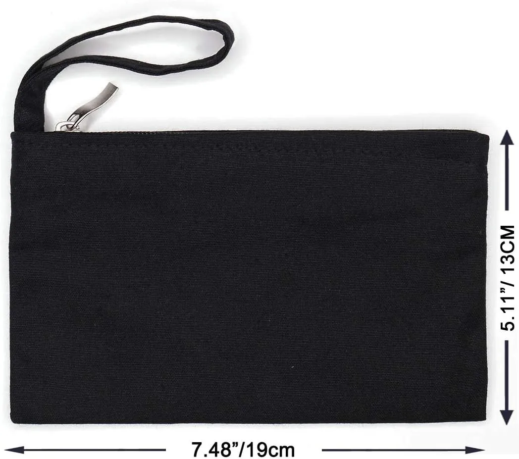 Wristlet Cotton Canvas Zipper Cosmetic Bag Makeup Bags Tool Organizer with Cotton Lining, 5.11"x7.48", Black, Pack of 4