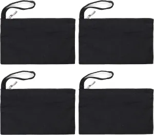Wristlet Cotton Canvas Zipper Cosmetic Bag Makeup Bags Tool Organizer with Cotton Lining, 5.11"x7.48", Black, Pack of 4