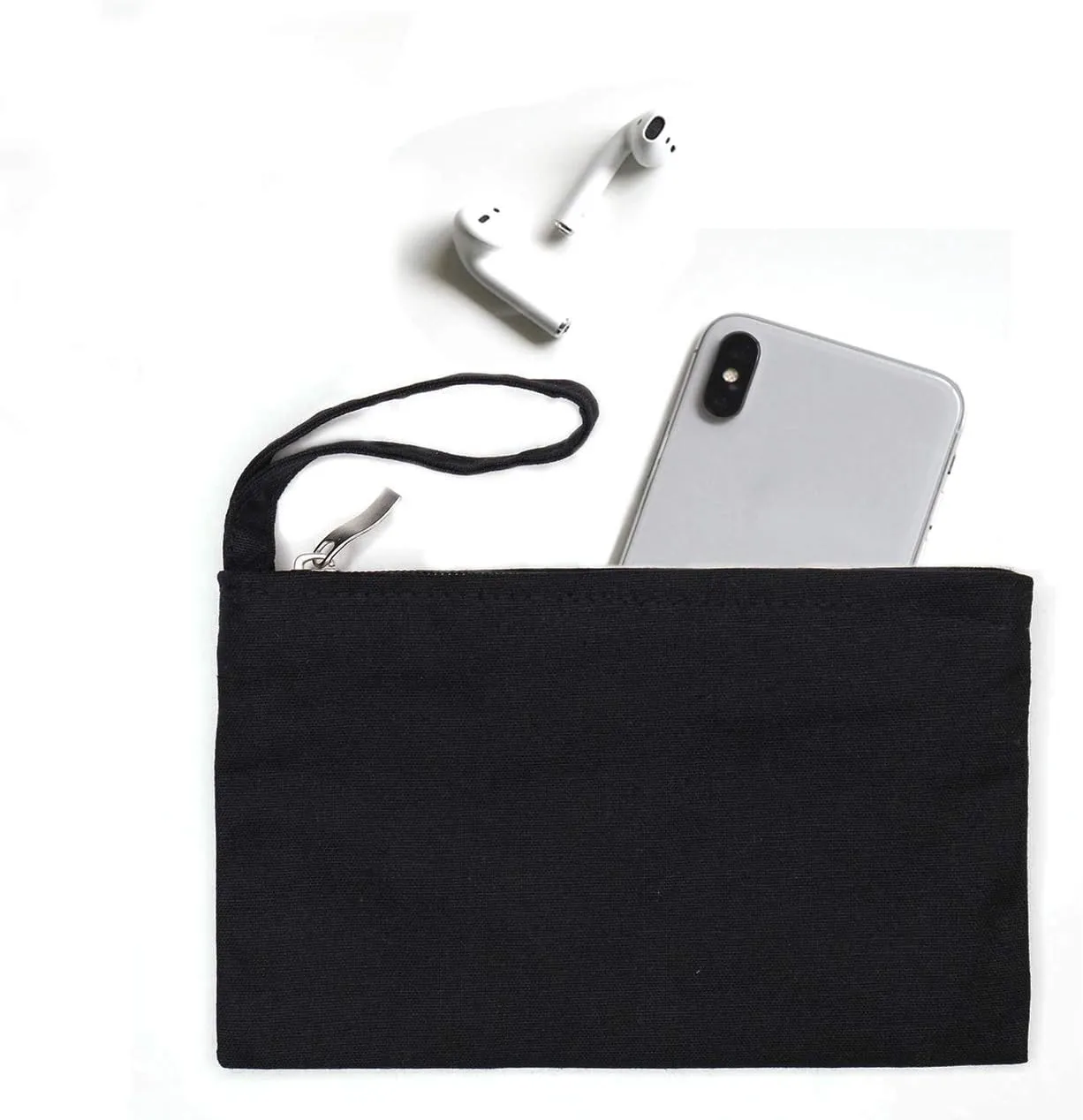 Wristlet Cotton Canvas Zipper Cosmetic Bag Makeup Bags Tool Organizer with Cotton Lining, 5.11"x7.48", Black, Pack of 4
