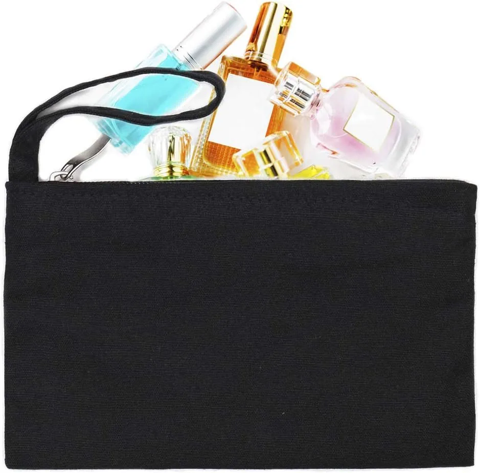 Wristlet Cotton Canvas Zipper Cosmetic Bag Makeup Bags Tool Organizer with Cotton Lining, 5.11"x7.48", Black, Pack of 4