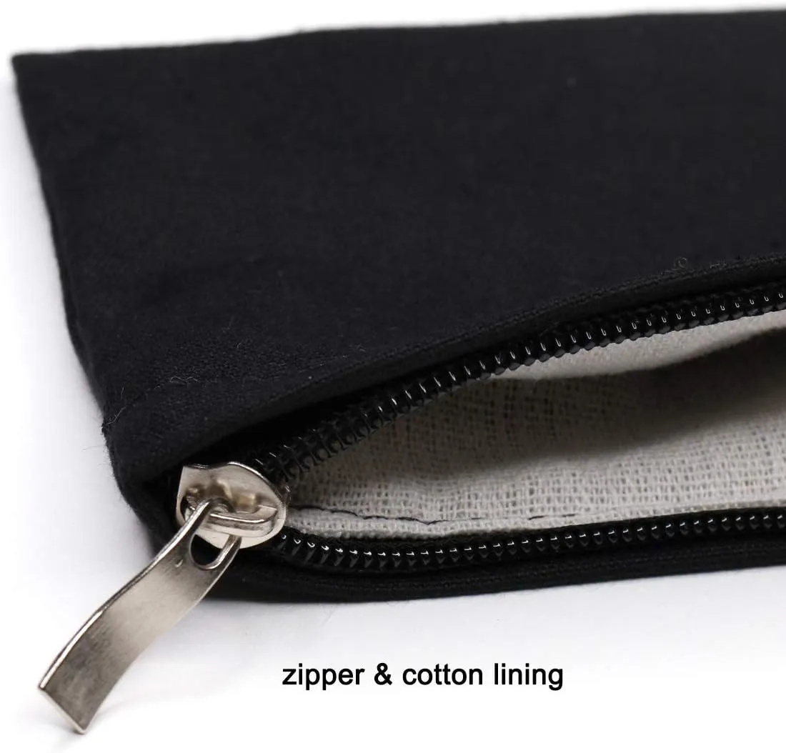 Wristlet Cotton Canvas Zipper Cosmetic Bag Makeup Bags Tool Organizer with Cotton Lining, 5.11"x7.48", Black, Pack of 4