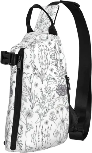 WURTON Flowering Herbs And Herbaceous Plants Print Crossbody Backpack Cross Pack Lightweight Sling Bag Travel, Hiking