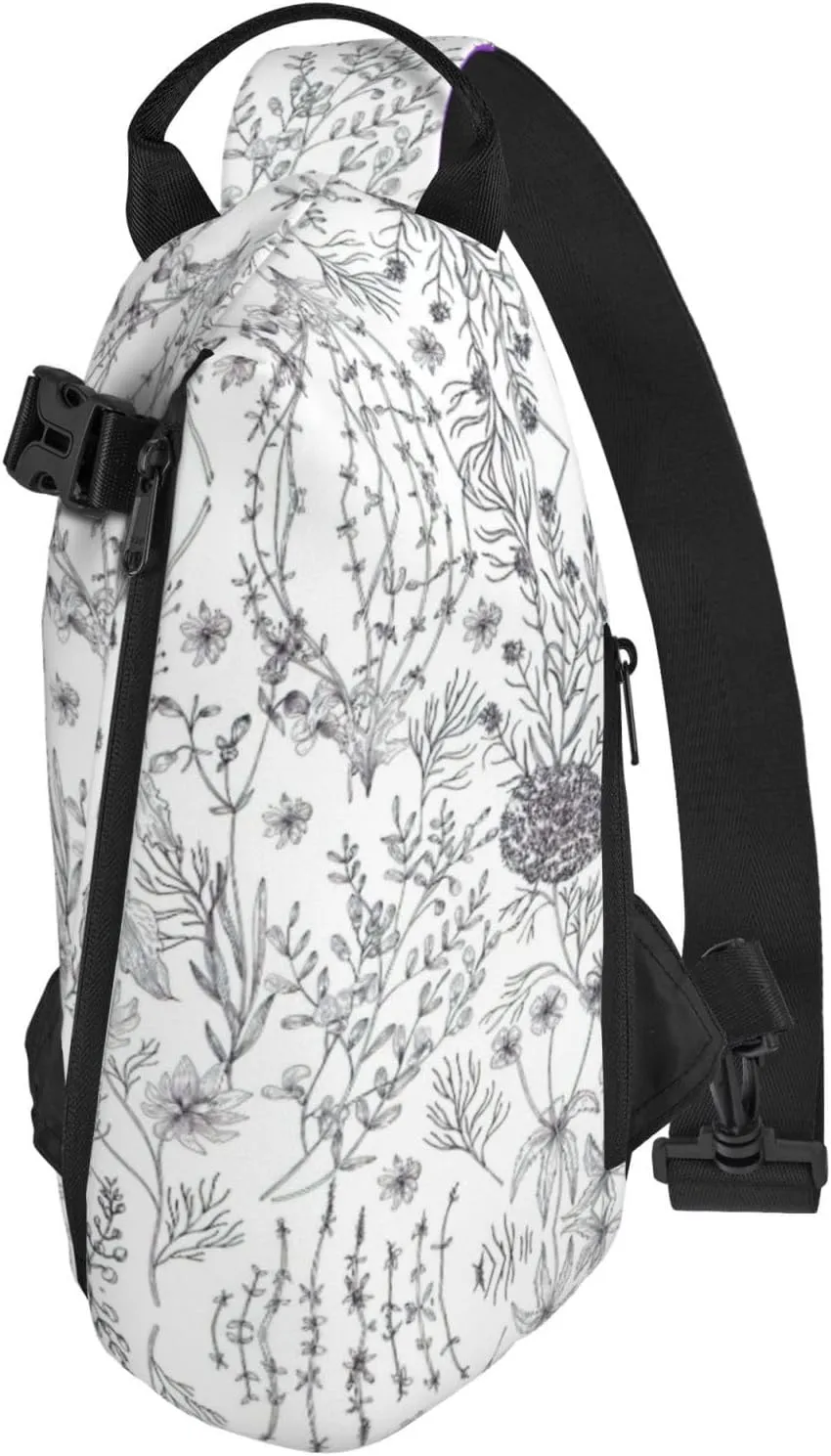 WURTON Flowering Herbs And Herbaceous Plants Print Crossbody Backpack Cross Pack Lightweight Sling Bag Travel, Hiking