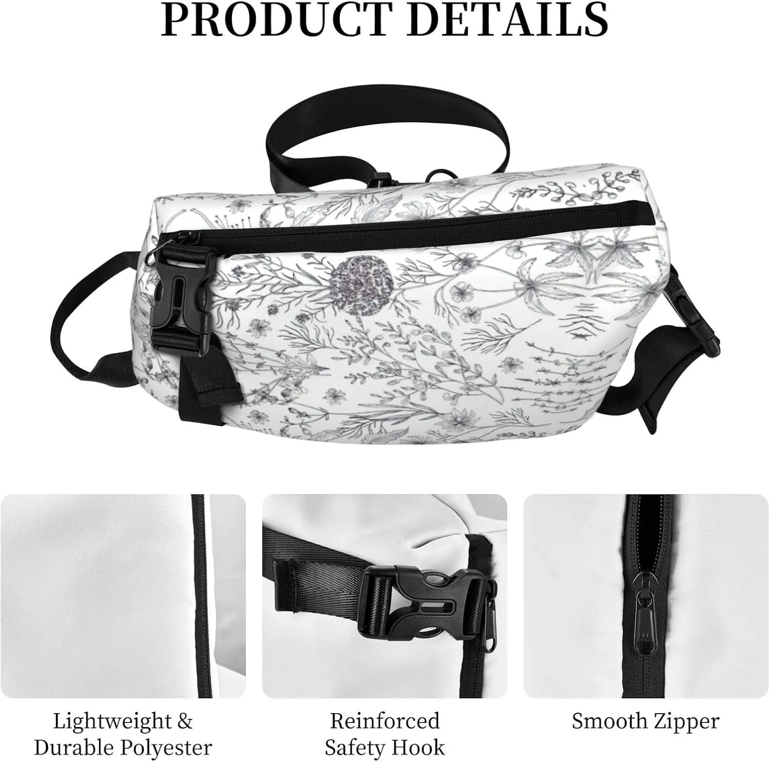 WURTON Flowering Herbs And Herbaceous Plants Print Crossbody Backpack Cross Pack Lightweight Sling Bag Travel, Hiking
