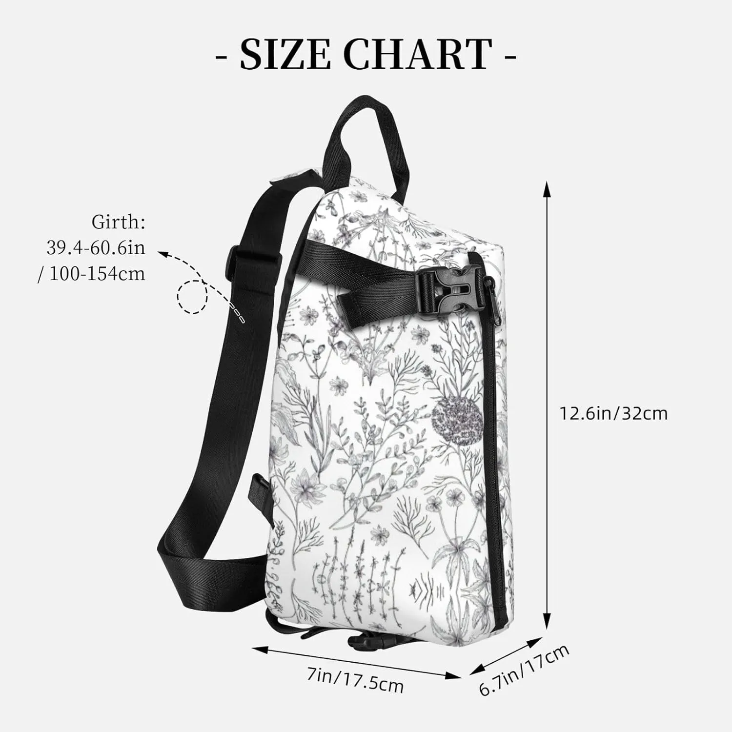 WURTON Flowering Herbs And Herbaceous Plants Print Crossbody Backpack Cross Pack Lightweight Sling Bag Travel, Hiking