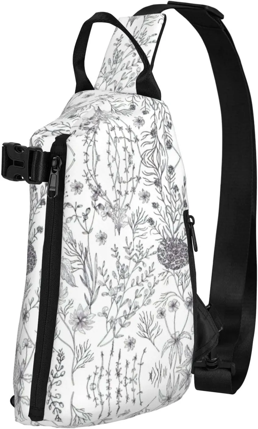 WURTON Flowering Herbs And Herbaceous Plants Print Crossbody Backpack Cross Pack Lightweight Sling Bag Travel, Hiking