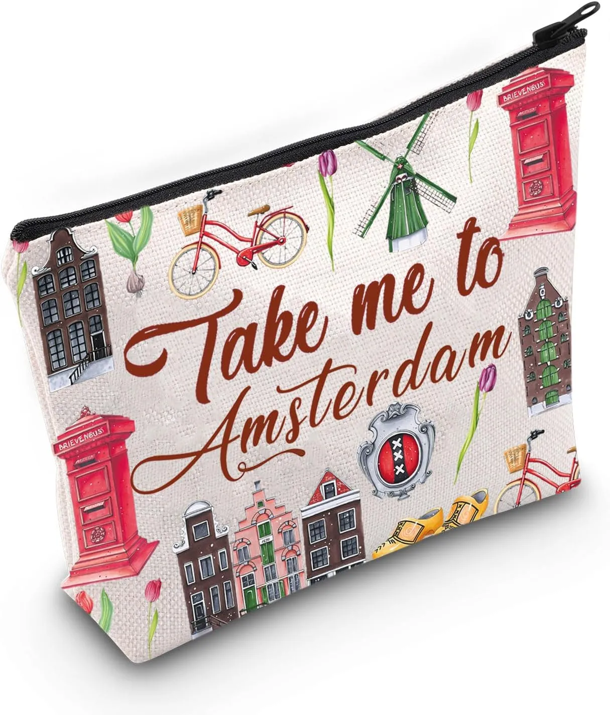 WZMPA Amsterdam Netherlands Travel Cosmetic Bag Amsterdam Souvenir Gift Take Me To Amsterdam Zipper Pouch Bag Amsterdam Travel Merchandise (Take Amsterdam)