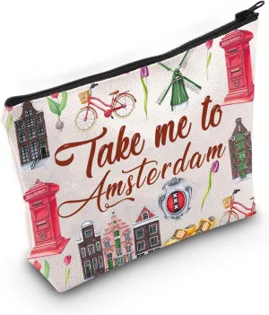WZMPA Amsterdam Netherlands Travel Cosmetic Bag Amsterdam Souvenir Gift Take Me To Amsterdam Zipper Pouch Bag Amsterdam Travel Merchandise (Take Amsterdam)