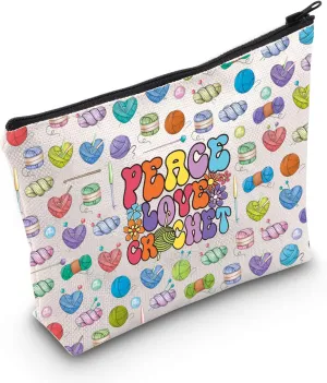 WZMPA Crocheting Lover Cosmetic Bag Crochet Gifts Peace Love Crochet Makeup Zipper Pouch Bag For Women Girls (Peace Crochet F)