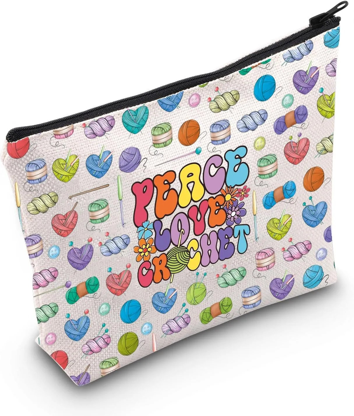 WZMPA Crocheting Lover Cosmetic Bag Crochet Gifts Peace Love Crochet Makeup Zipper Pouch Bag For Women Girls (Peace Crochet F)