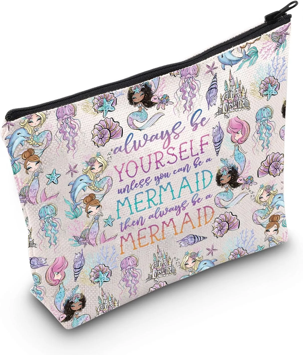 WZMPA Funny Mermaid Cosmetic Makeup Bag Mermaid Lover Gift Always Be Yourself Unless You Can Be A Mermaid Makeup Zipper Pouch Bag For Women Girls (Be A Mermaid F)