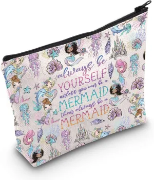 WZMPA Funny Mermaid Cosmetic Makeup Bag Mermaid Lover Gift Always Be Yourself Unless You Can Be A Mermaid Makeup Zipper Pouch Bag For Women Girls (Be A Mermaid F)