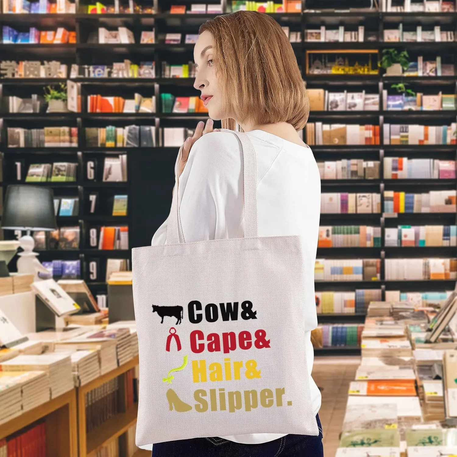 WZMPA Into Woods Musical Cosmetic Makeup Bag Musical Theatre Fans Gift Cow&Cape&Hair&Slipper Musical Makeup Zipper Pouch Bag For Women Girls (Cow&Cape&Hair&Slipper Tote)