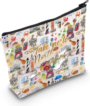 WZMPA North Carolina State Travel Makeup Bag North Carolina Tourist Gift Take Me To North Carolina Zipper Bag North Carolina Tour Gift (Take North Carolina)