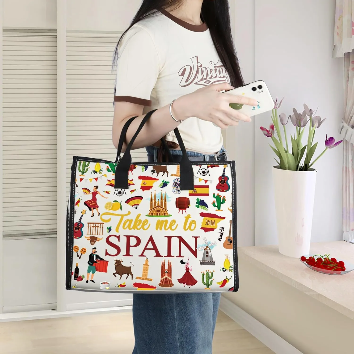 WZMPA Spain Travel Cosmetic Bag Spanish Souvenir Gift Take Me To Spain Zipper Pouch Bag Spain Vacation Gift (Take Spain BG)