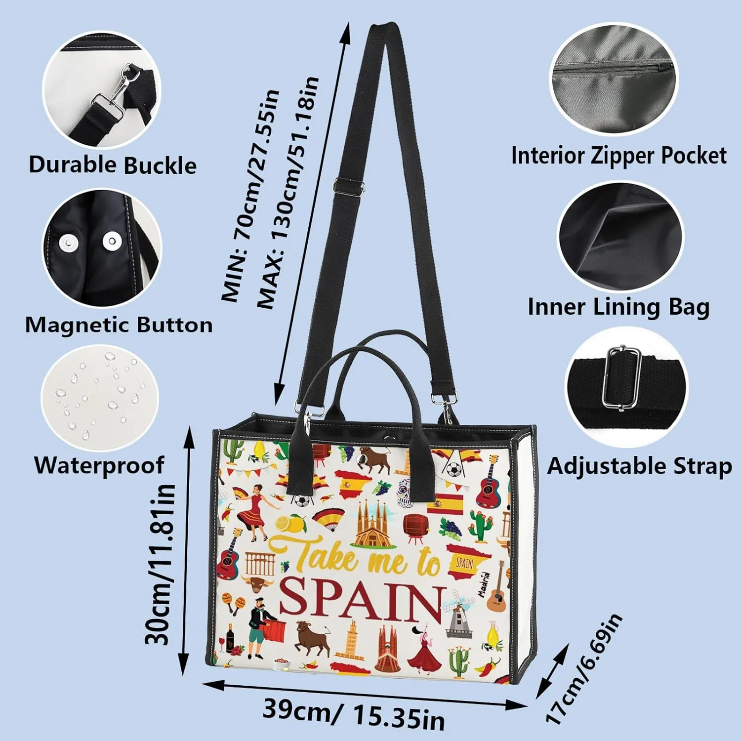 WZMPA Spain Travel Cosmetic Bag Spanish Souvenir Gift Take Me To Spain Zipper Pouch Bag Spain Vacation Gift (Take Spain BG)