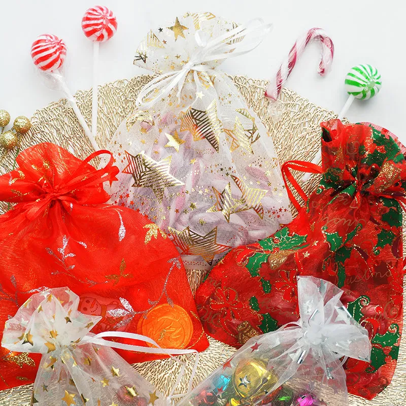 XMAS BAG ORGANZA 15X20CM RED HOLY 2PC