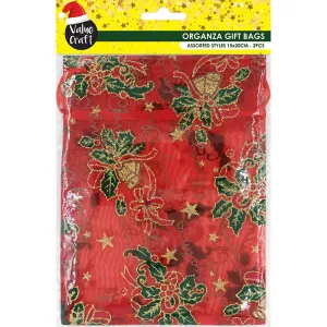 XMAS BAG ORGANZA 15X20CM RED HOLY 2PC