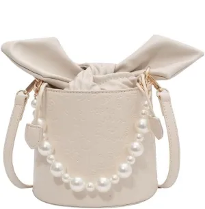 XPONNI Women’s Shoulder Bag Lipstick Bag Crossbody Bags Casual Fashion Bucket Bag with Butterfly Bow Pearls and Pearls