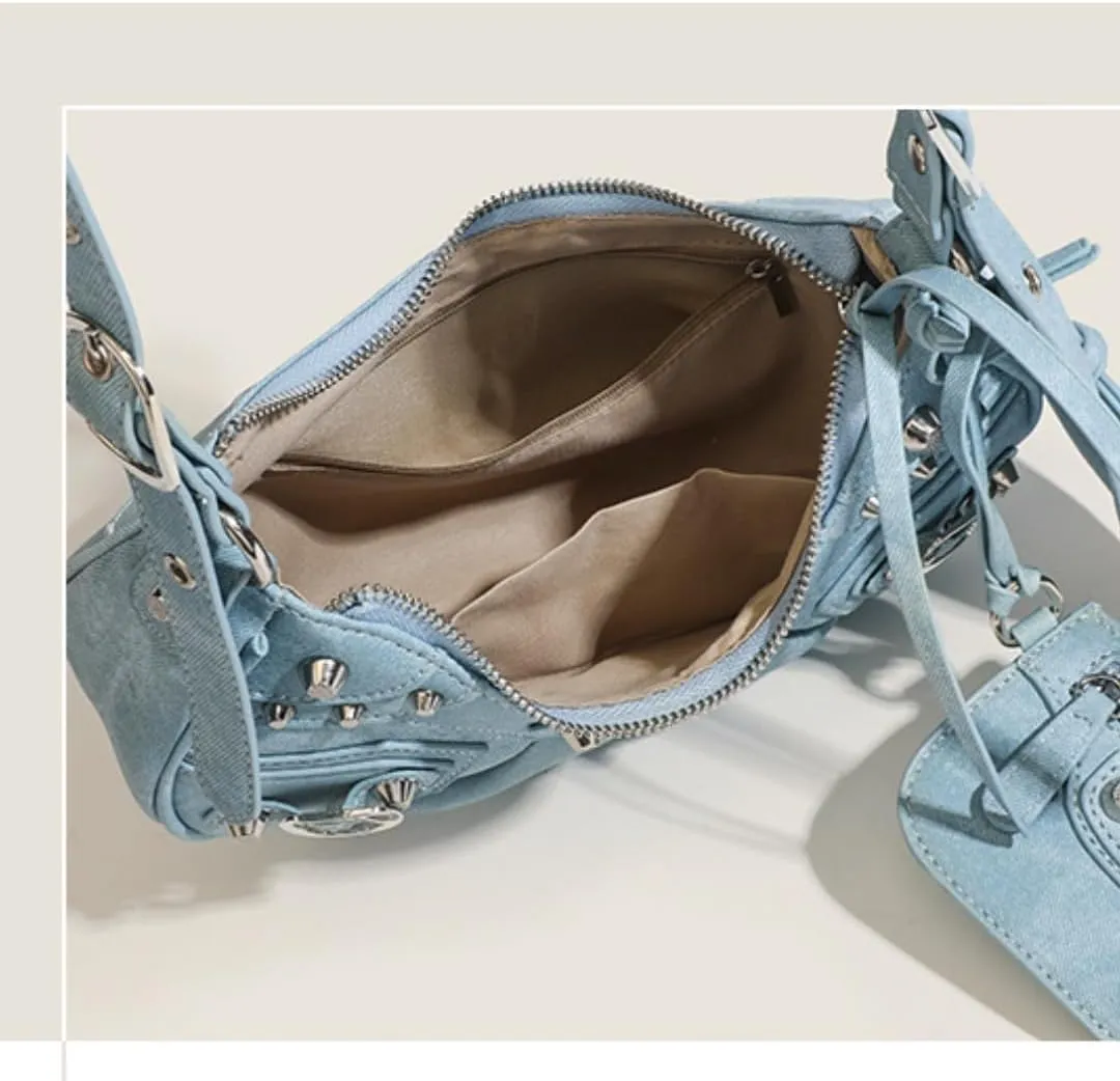 Y2K Punk Shoulder Bag for Women Handbag Shoulder Purse with Rivet Leather Crossbody Bag Fof Lady
