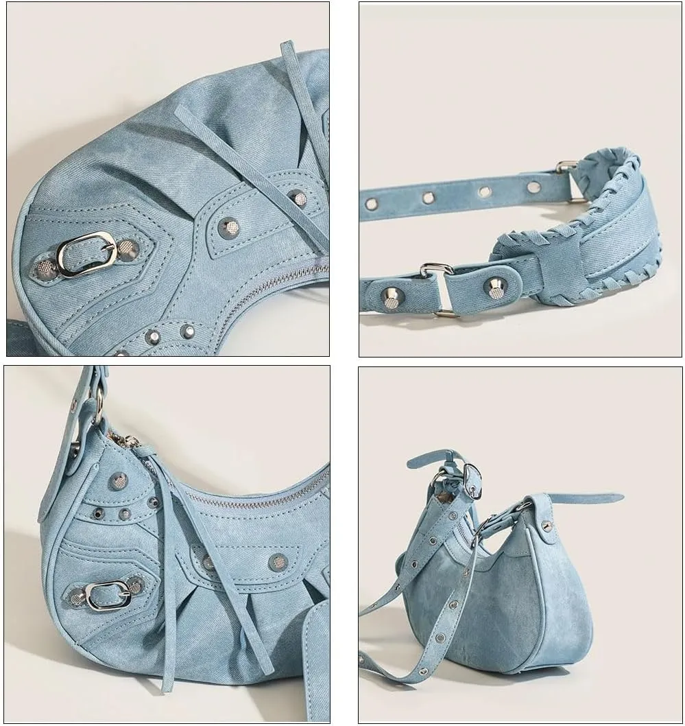 Y2K Punk Shoulder Bag for Women Handbag Shoulder Purse with Rivet Leather Crossbody Bag Fof Lady