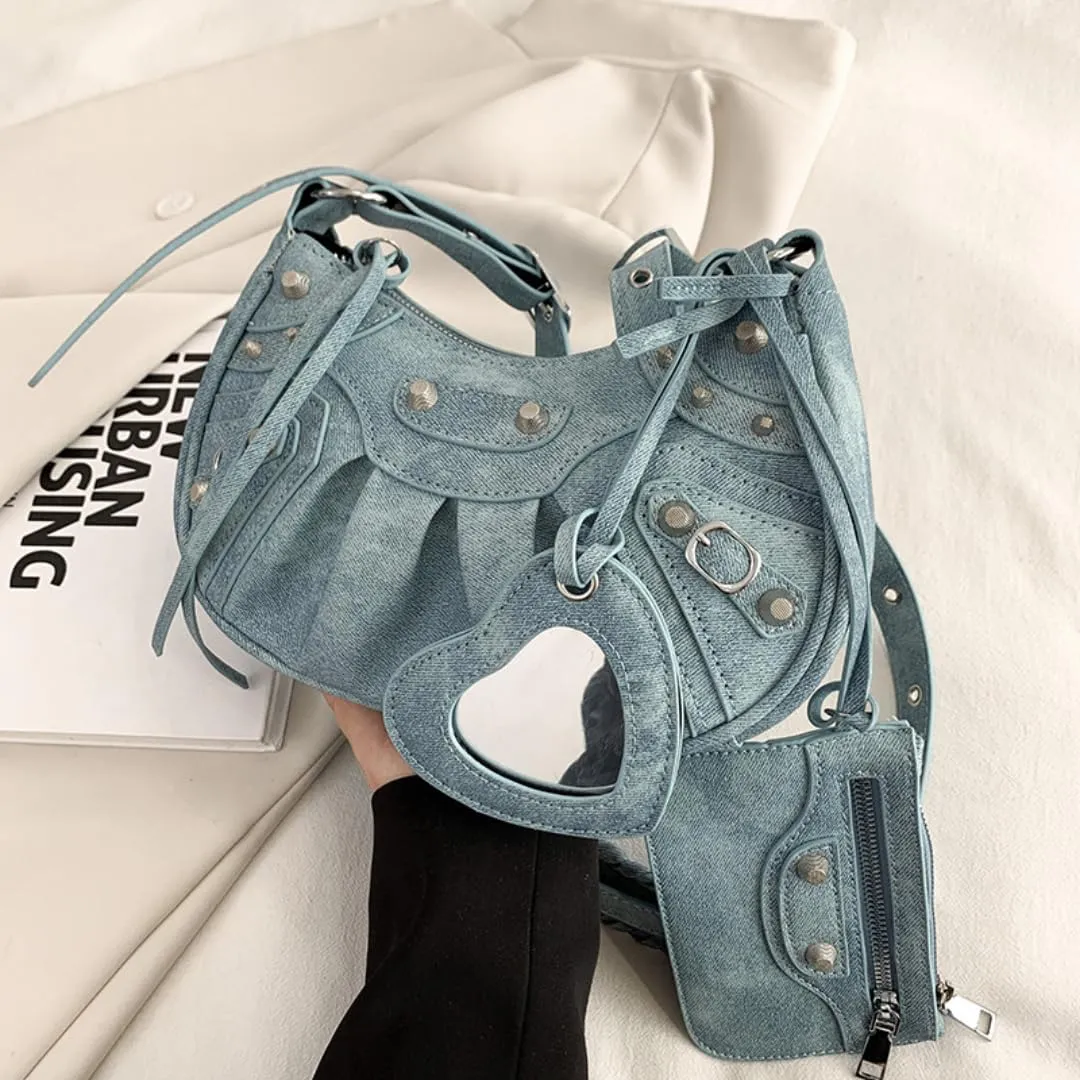 Y2K Punk Shoulder Bag for Women Handbag Shoulder Purse with Rivet Leather Crossbody Bag Fof Lady