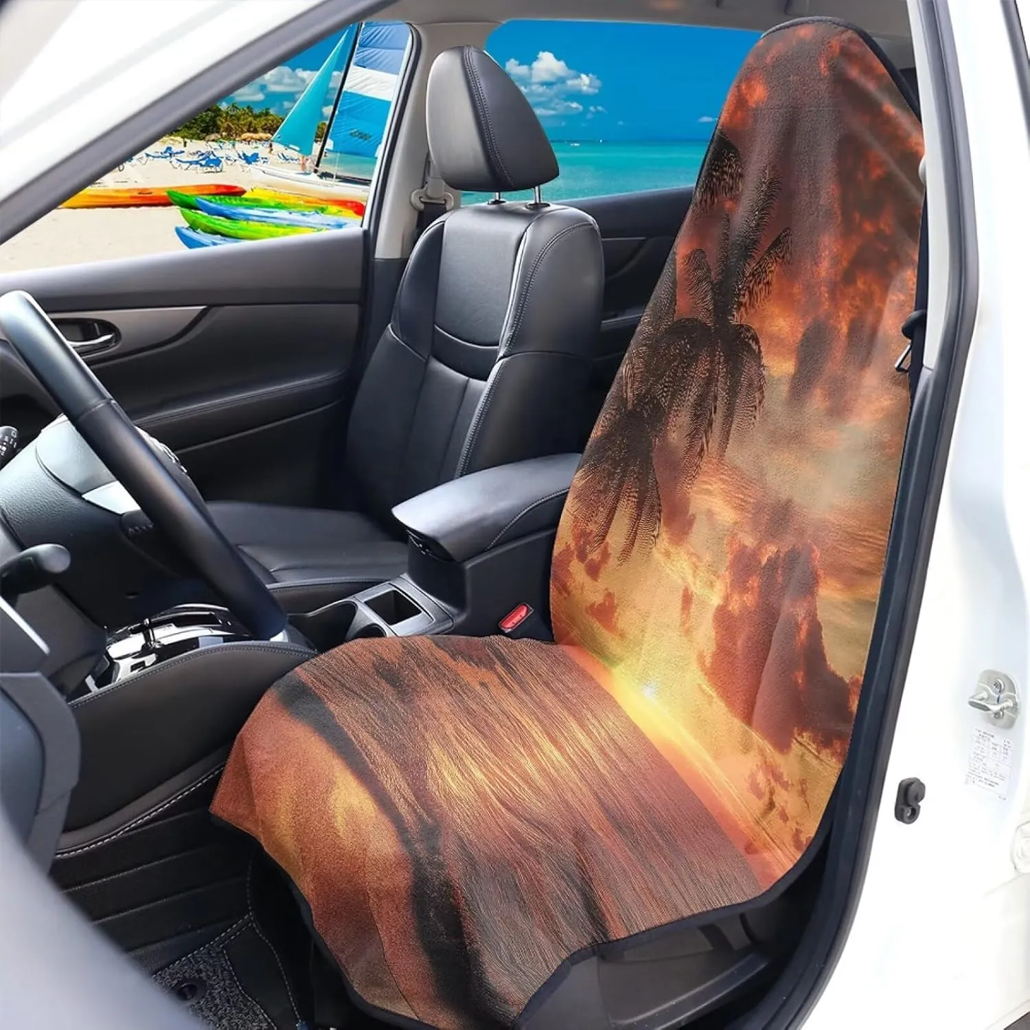 Yewattles Beach Sunset Non-Slip Bucket Towel Seat Cover Waterproof Sweat Seat Cover Universal Fit Car Van Sedan Truck SUV Running Hiking Swimming Gym Beach Surfing Activities Machine Washable
