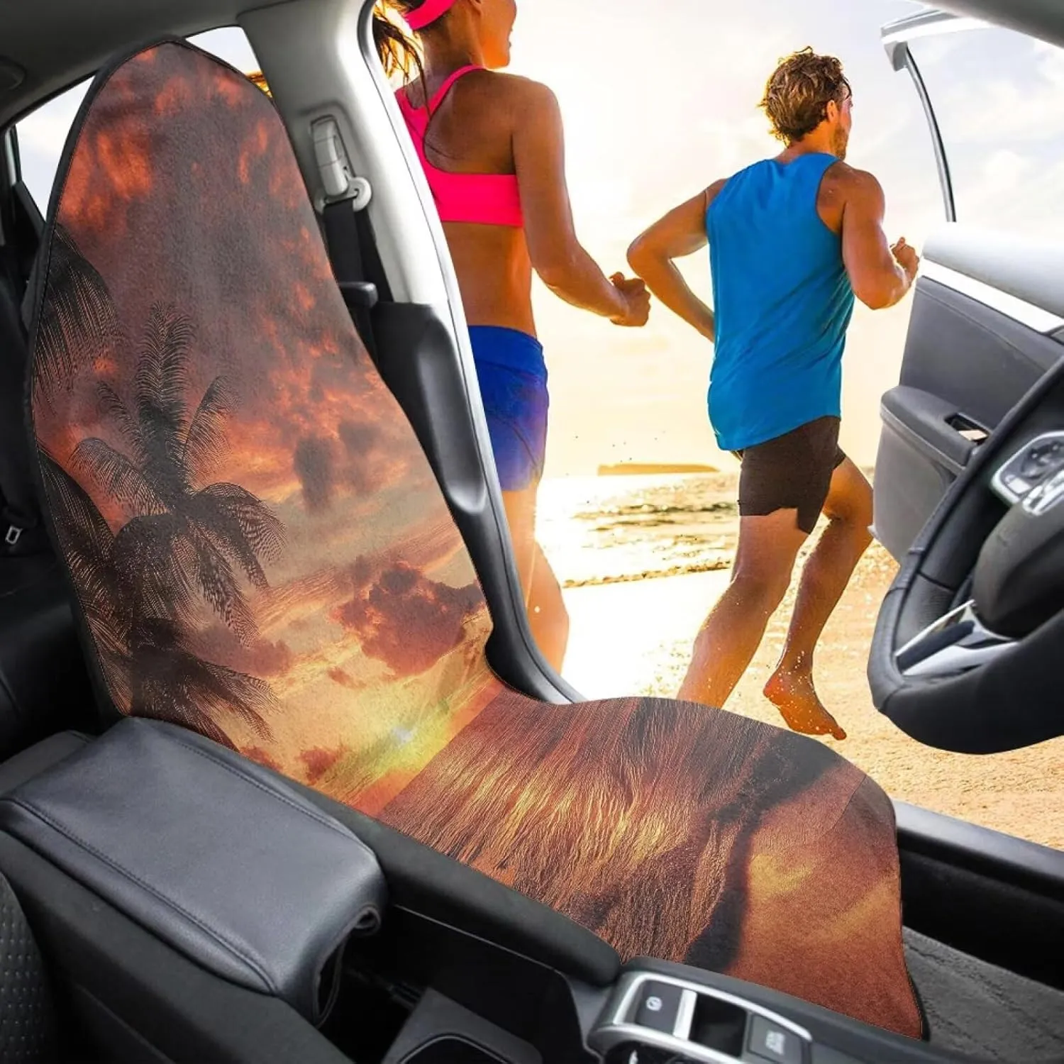 Yewattles Beach Sunset Non-Slip Bucket Towel Seat Cover Waterproof Sweat Seat Cover Universal Fit Car Van Sedan Truck SUV Running Hiking Swimming Gym Beach Surfing Activities Machine Washable