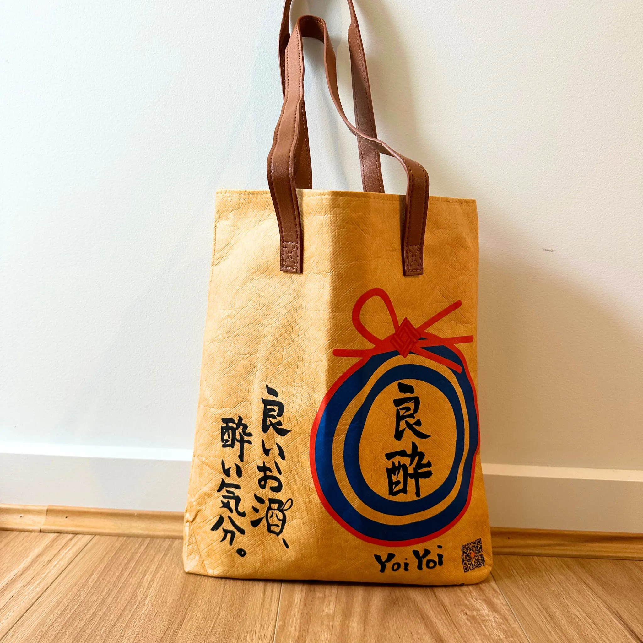 YoiYoi Tote Bag sake Japanese sake bottle shopping bag canvas shoulder natural colour