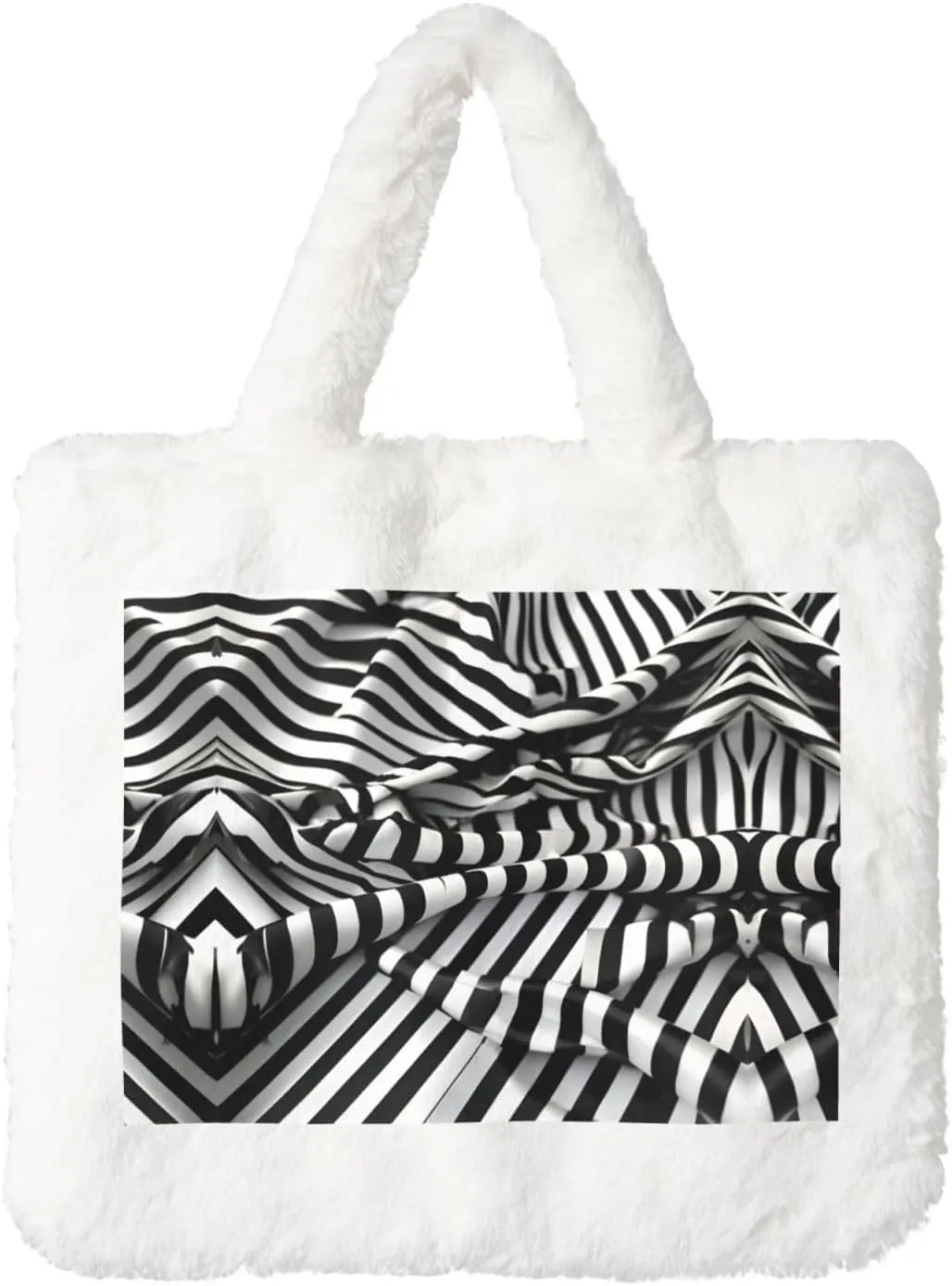 Zebra-Like Print Printing Fluffy Shoulder Bag Ladies Plush Underarm Bag Tote Bag Furry Purse Handbag For Work Travel