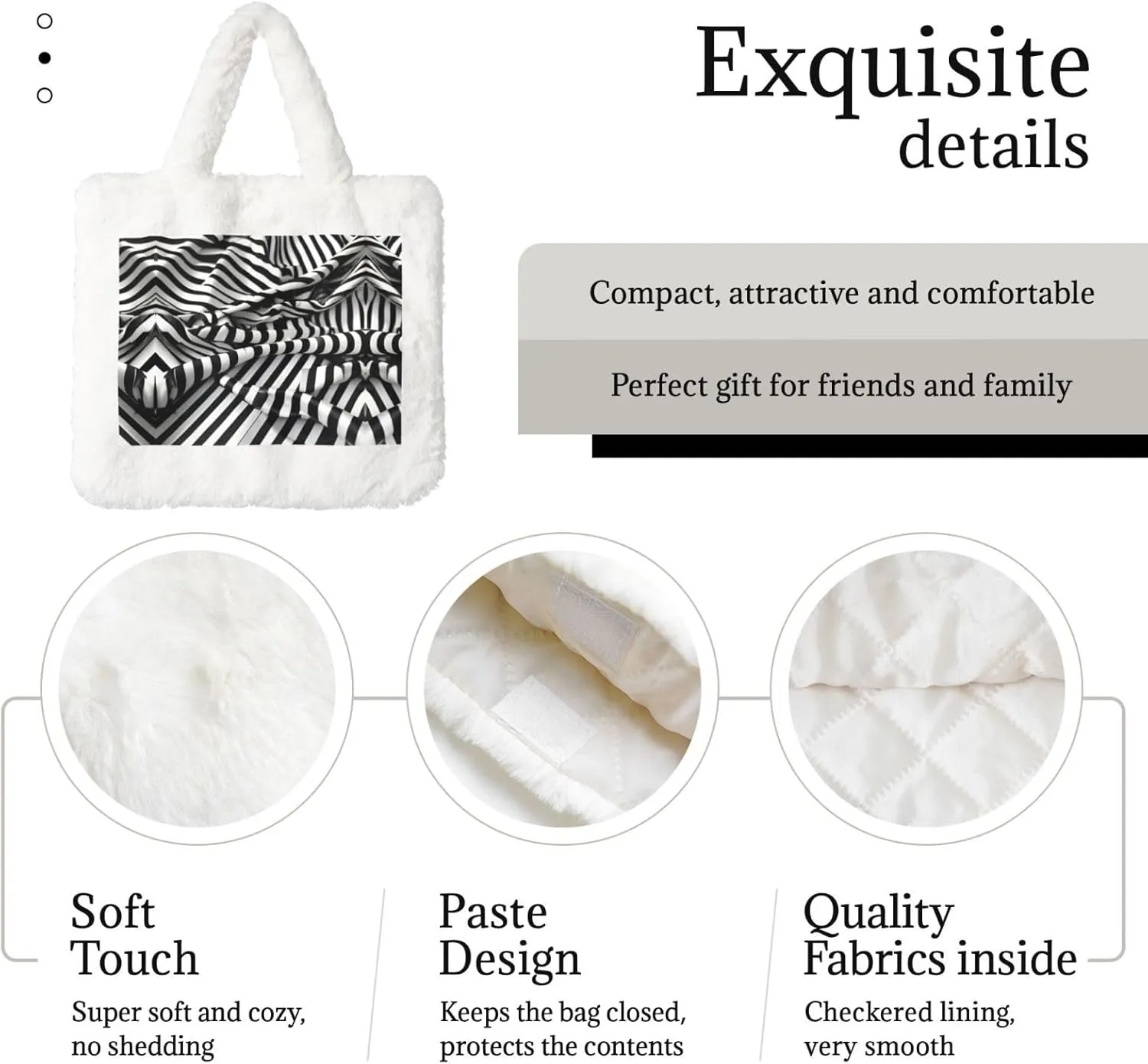 Zebra-Like Print Printing Fluffy Shoulder Bag Ladies Plush Underarm Bag Tote Bag Furry Purse Handbag For Work Travel