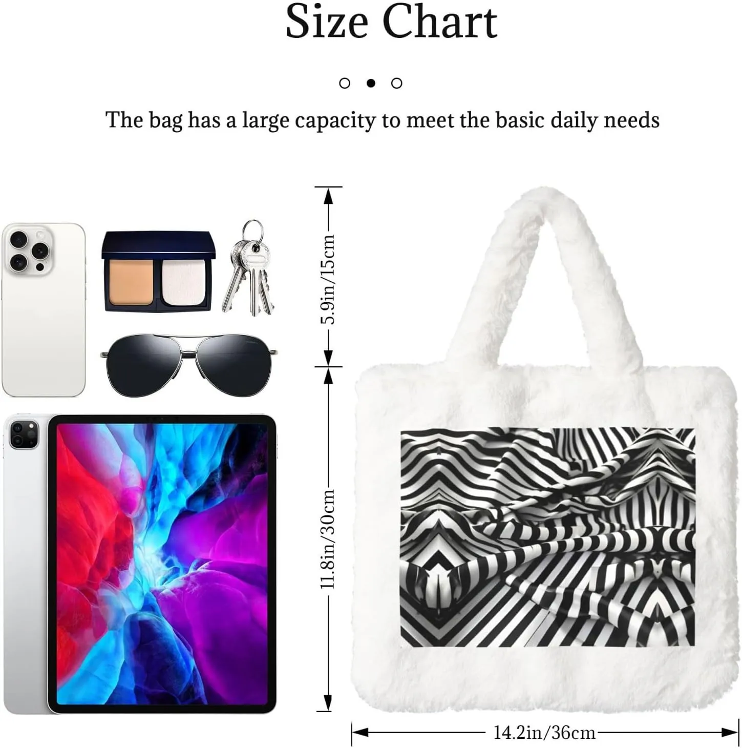 Zebra-Like Print Printing Fluffy Shoulder Bag Ladies Plush Underarm Bag Tote Bag Furry Purse Handbag For Work Travel