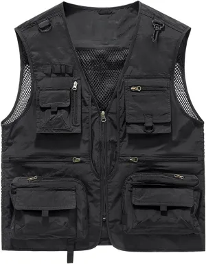 Zeiyignr Unisex Mesh Breathable Fishing Vest Multi-Pockets Photography Travel Hiking Waistcoat Jacket for Adult and Youth